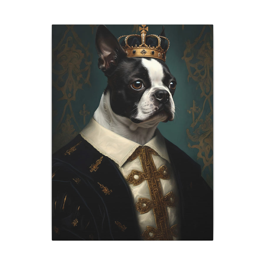 Boston Terrier Renaissance Royal Portrait Canvas Wall Art, Regal Dog Painting, Boston Terrier Lover Gift, Stretched Canvas