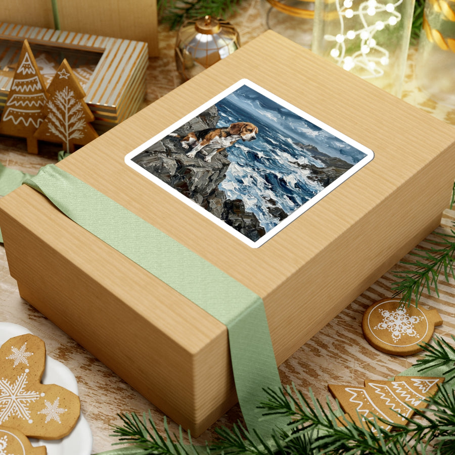 Beagle Acrylic Gallery Print Coastal Cliffside Kiss-Cut Stickers | Premium Dog Prints | Tritan — view 8 of 12
