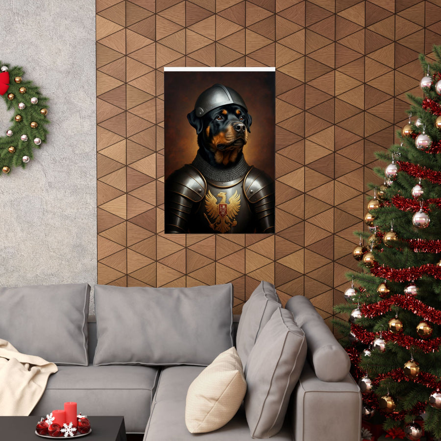Rottweiler Medieval Knight Portrait Matte Poster, Regal Dog Art Print, Rottweiler Lover Gift, Wall Art