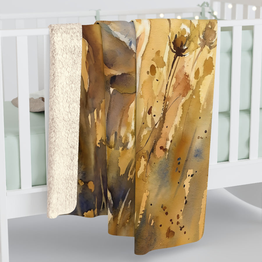 English Bulldog Watercolor Meadow Golden Throw Blanket | Premium Dog Art | Tritan