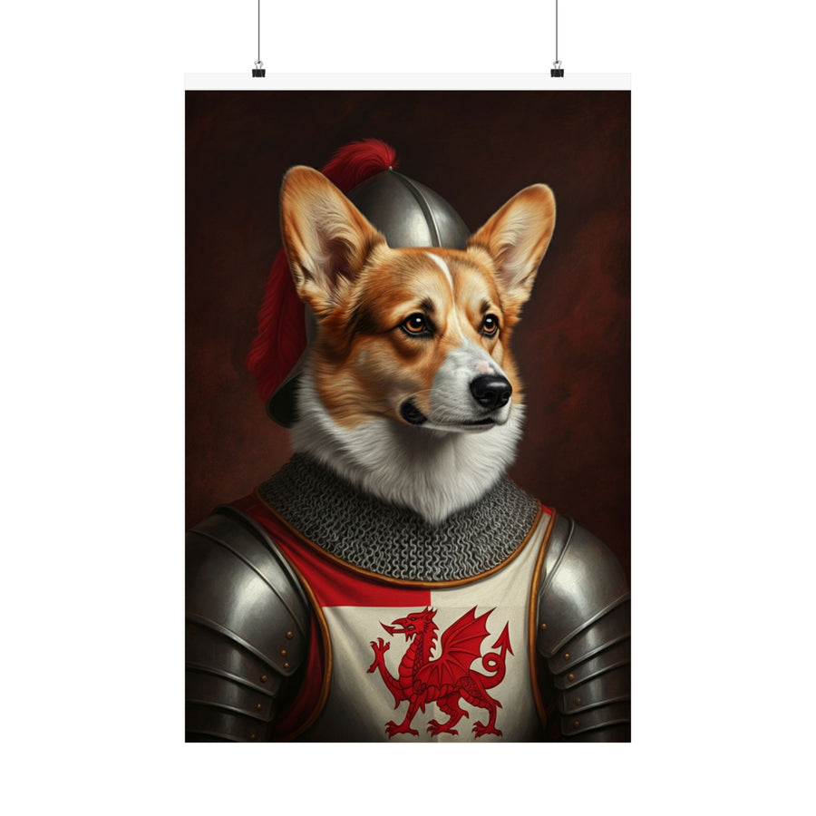 Pembroke Welsh Corgi Medieval Knight Portrait Matte Poster, Regal Dog Art Print, Pembroke Welsh Corgi Lover Gift, Wall Art