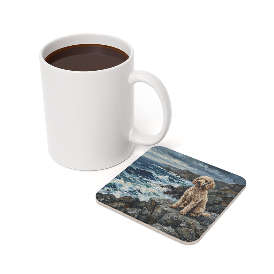 Acrylic Gallery Print Poodle - Coastal Cliffside | Cork Back Coaster — detail view