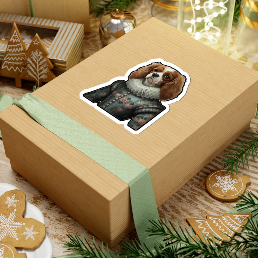 Cavalier King Charles Spaniel Renaissance Royal Portrait Sticker, Dog Portrait Vinyl Decal, Kiss-Cut Sticker, Dog Mom Gift Sticker