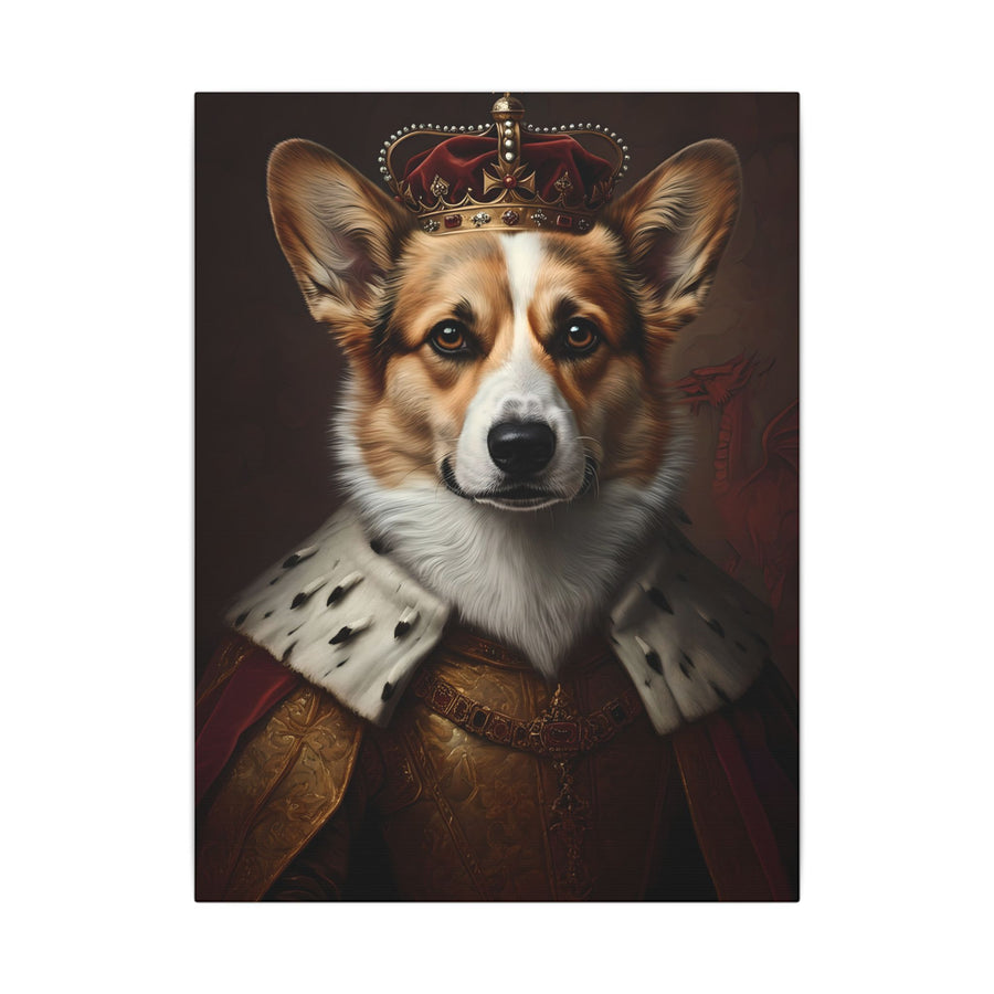 Pembroke Welsh Corgi Kings & Queens Royal Portrait Canvas Wall Art, Regal Dog Painting, Pembroke Welsh Corgi Lover Gift, Stretched Canvas