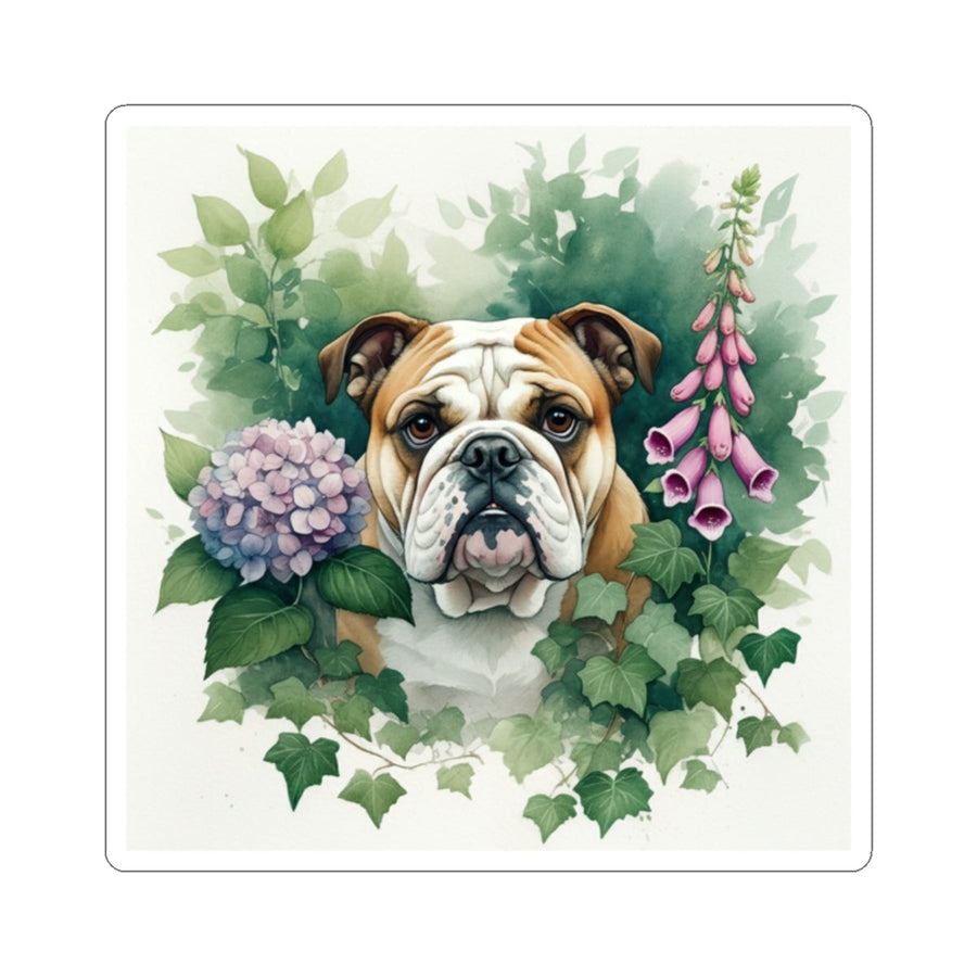 English Bulldog Watercolor Garden Peek Gift Set — Mug + Coaster + Sticker | Tritan
