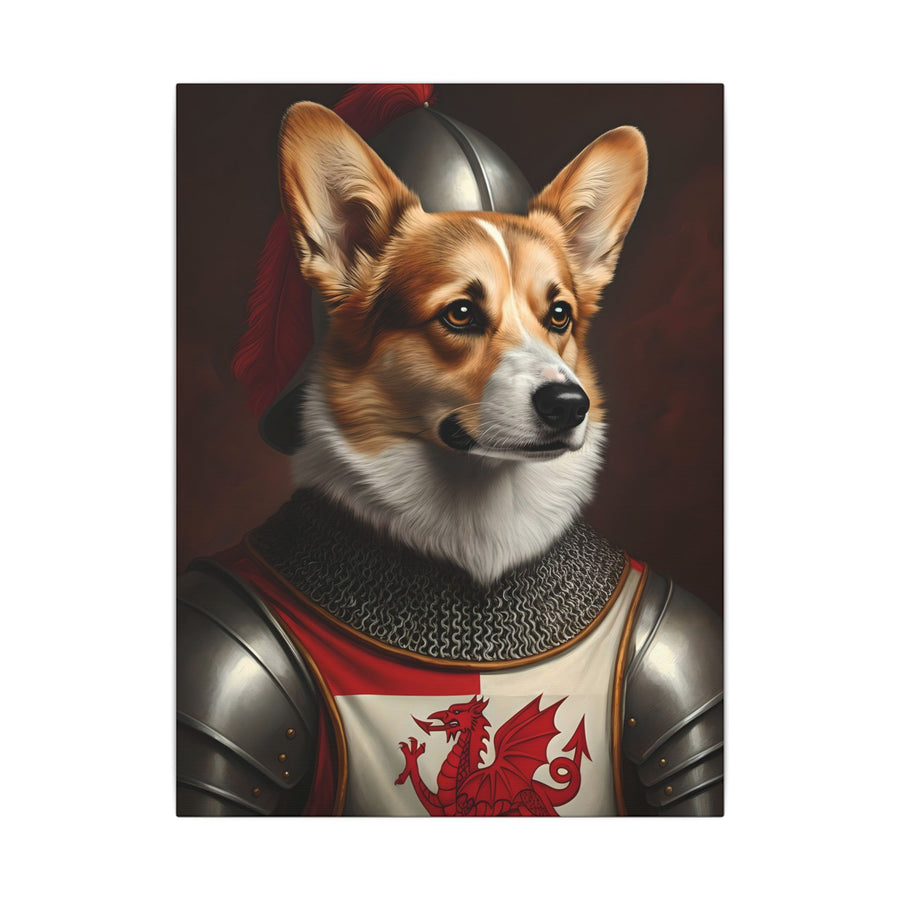 Pembroke Welsh Corgi Medieval Knight Portrait Canvas Wall Art, Regal Dog Painting, Pembroke Welsh Corgi Lover Gift, Stretched Canvas