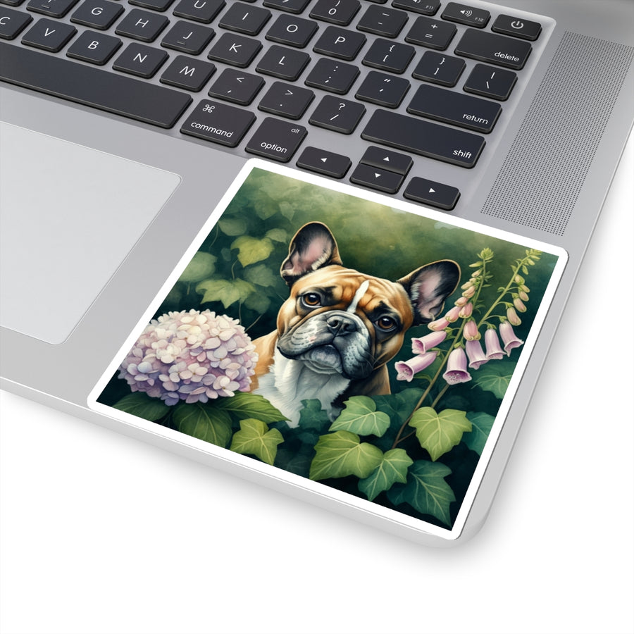 French Bulldog Watercolor Garden Peek Kiss-Cut Stickers | Premium Dog Prints | Tritan