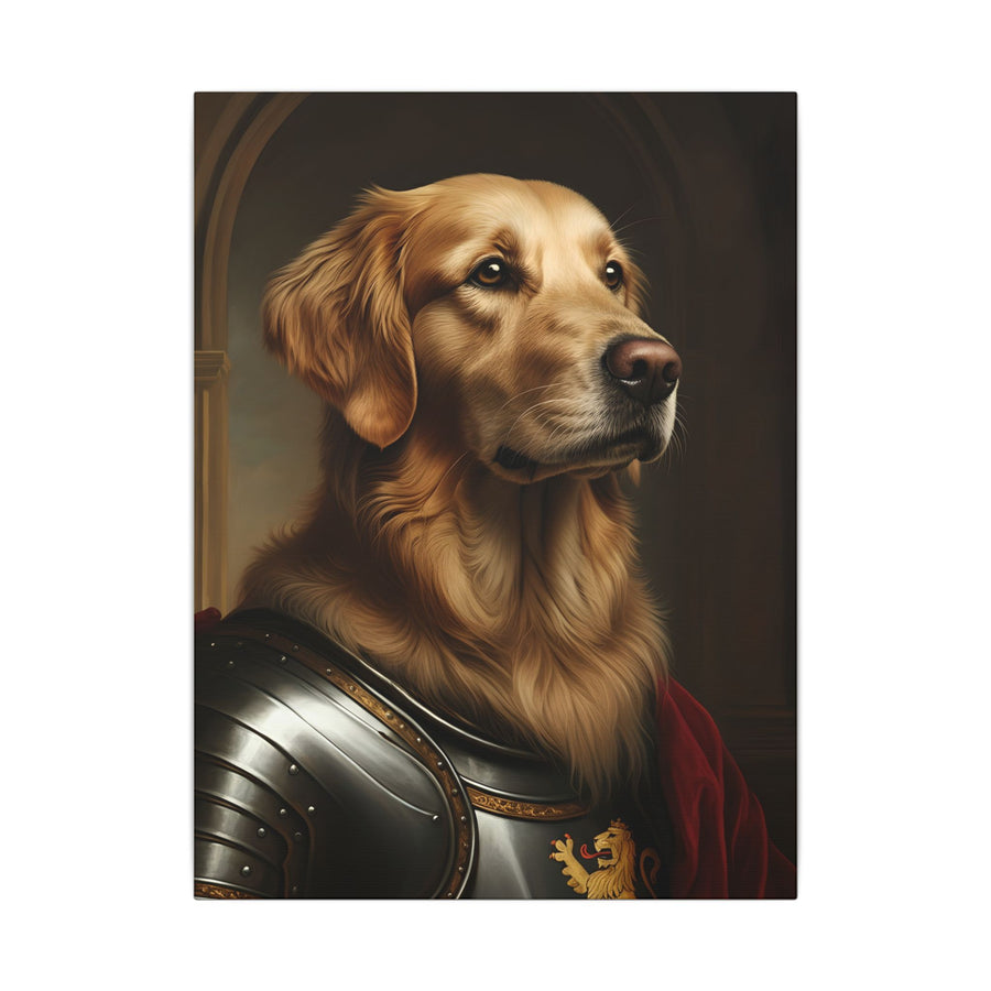 Golden Retriever Medieval Knight Portrait Canvas Wall Art, Regal Dog Painting, Golden Retriever Lover Gift, Stretched Canvas