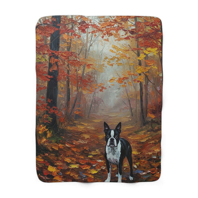 Acrylic Boston Terrier - Autumn Woods | Sherpa Fleece Blanket