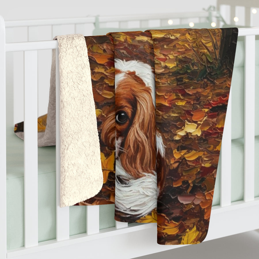 Cavalier King Charles Spaniel Acrylic sherpa blanket by Tritan, on bed