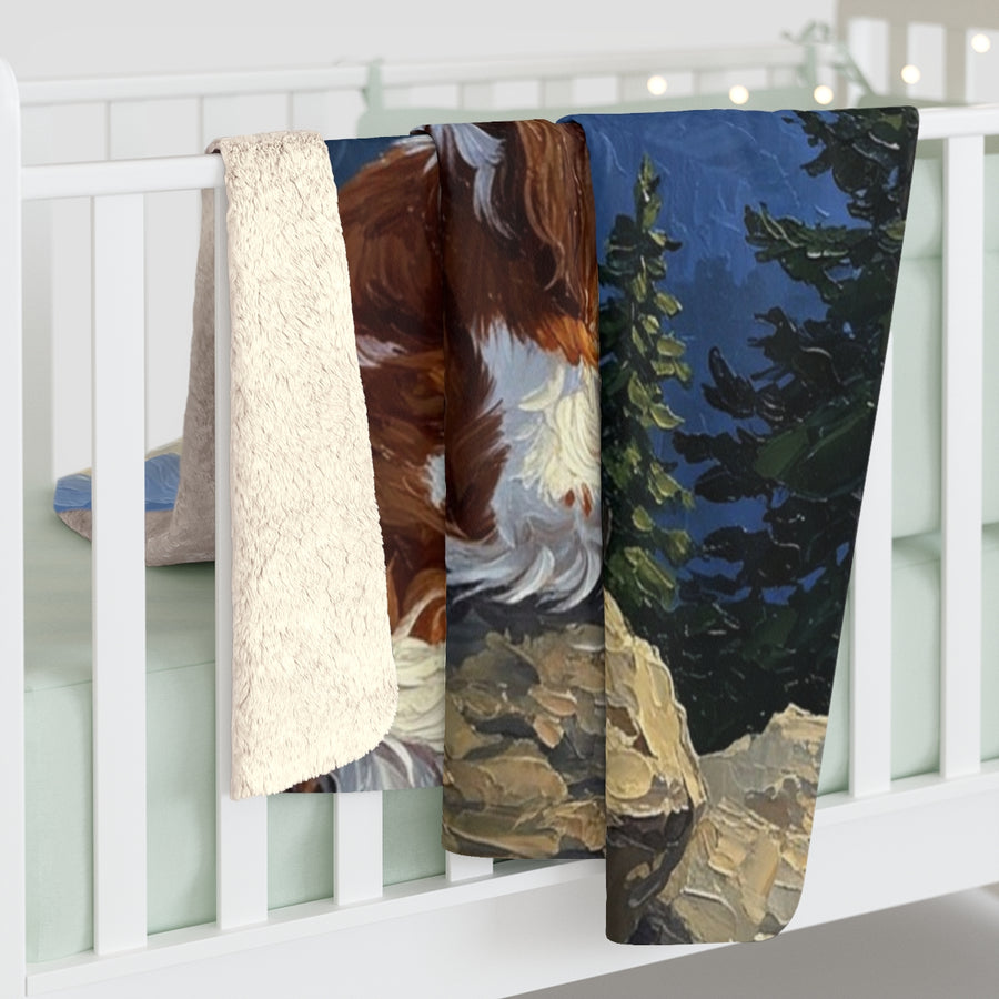Cavalier King Charles Spaniel Acrylic sherpa blanket by Tritan, on bed