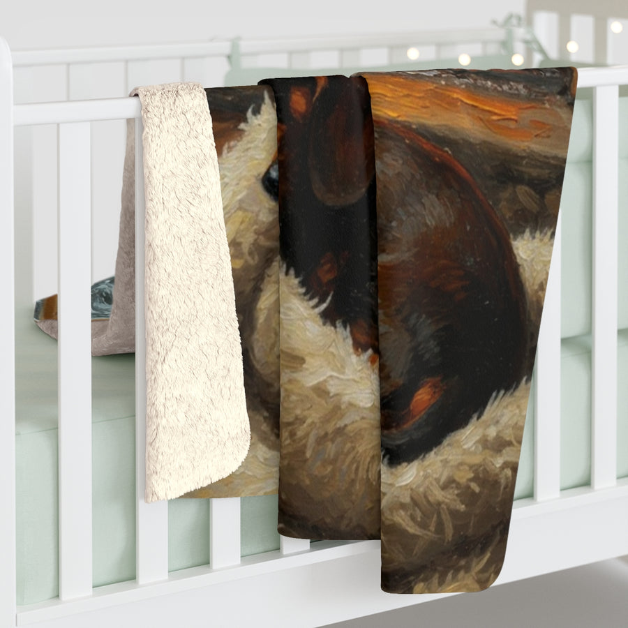 Dachshund Acrylic sherpa blanket by Tritan, on bed