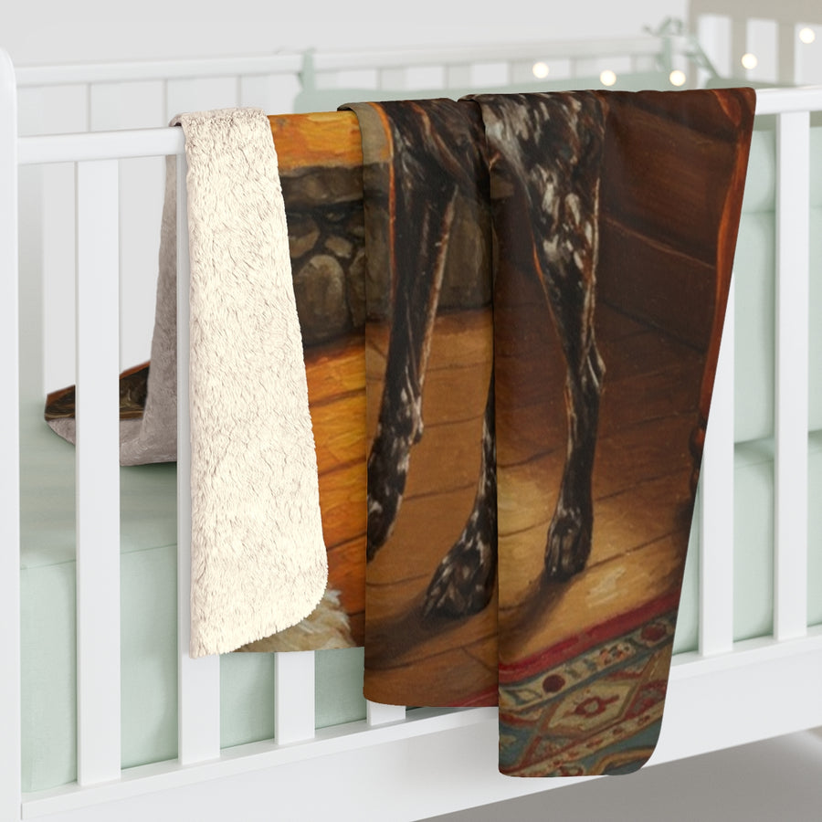 German Shorthaired Pointer Acrylic sherpa blanket by Tritan, on bed