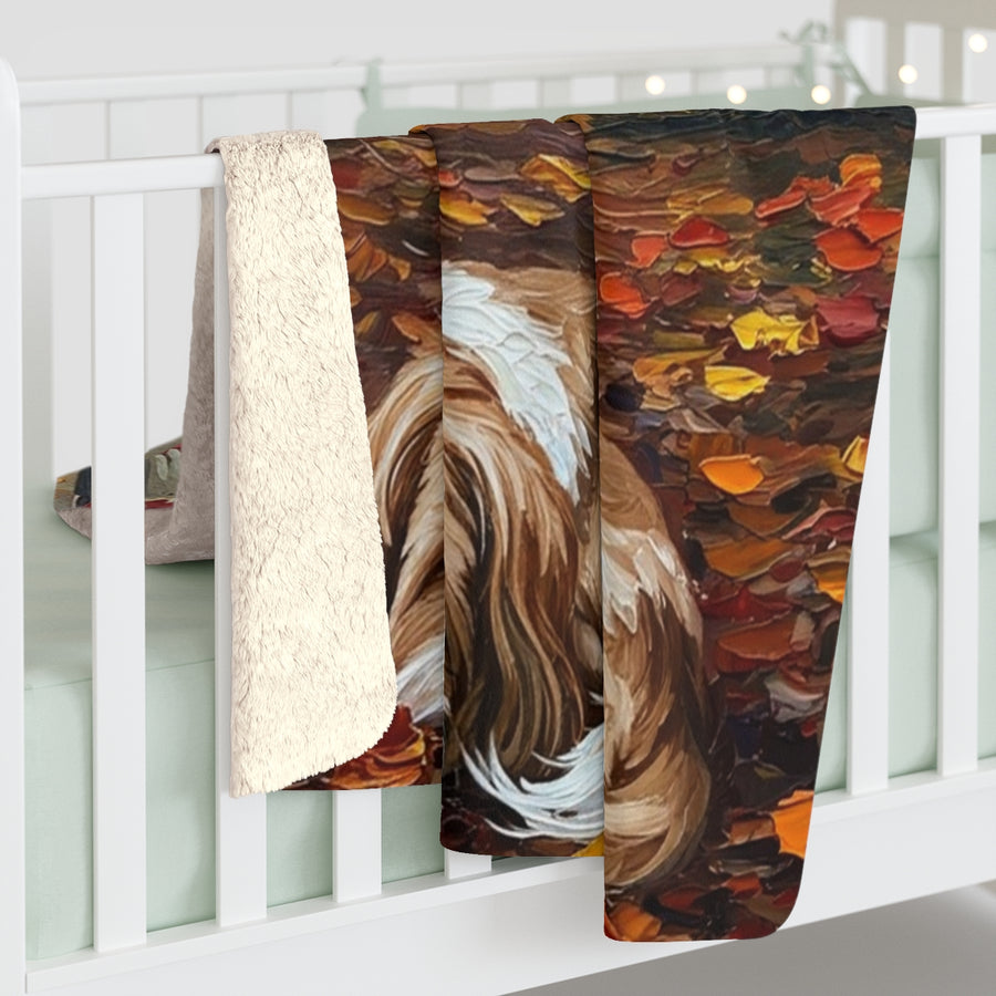 Havanese Acrylic sherpa blanket by Tritan, on bed