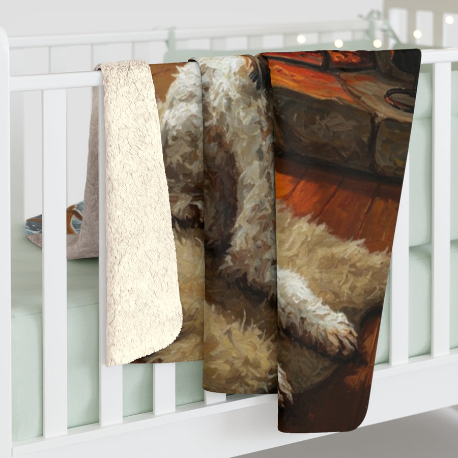 Poodle Acrylic sherpa blanket by Tritan, on bed