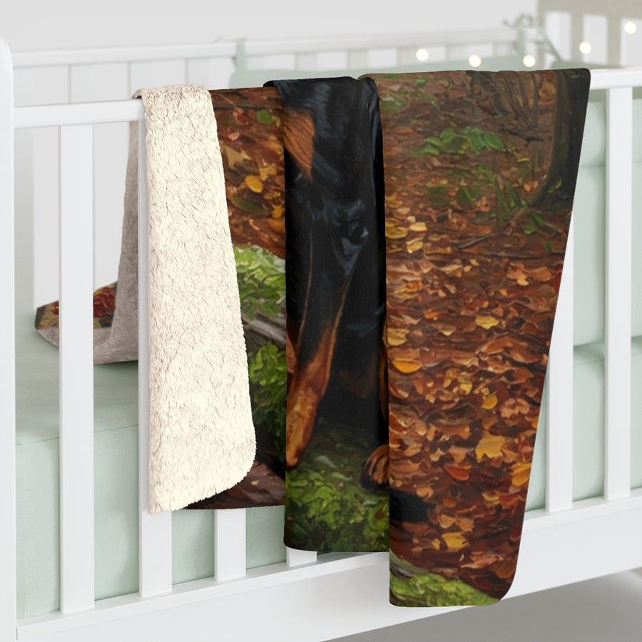 Rottweiler Acrylic sherpa blanket by Tritan, on bed
