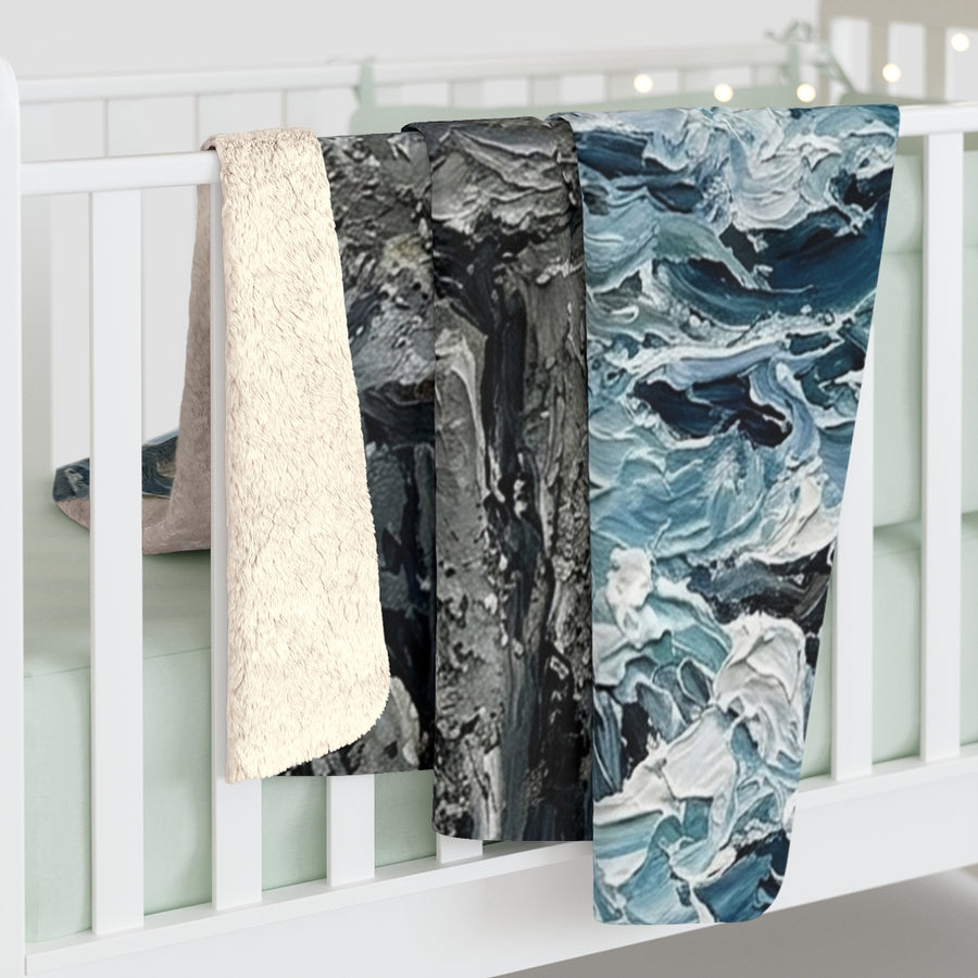 Australian Shepherd Acrylic sherpa blanket by Tritan, on bed