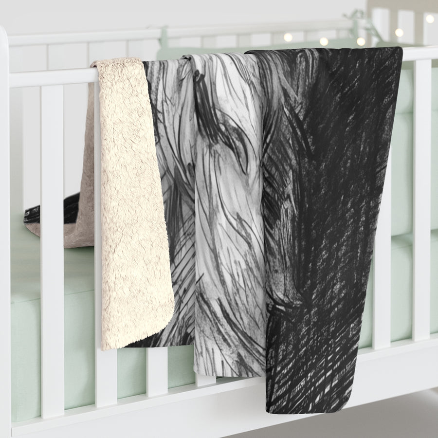 Australian Shepherd Charcoal sherpa blanket by Tritan, on bed