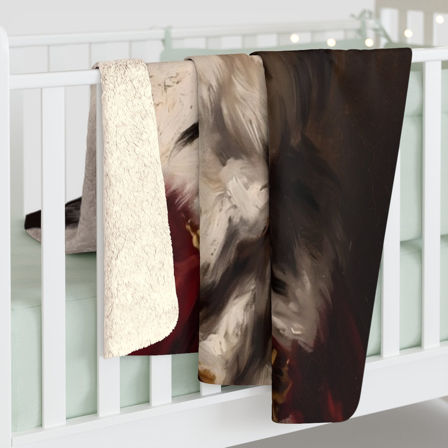 Australian Shepherd Kings & Queens sherpa blanket by Tritan, on bed