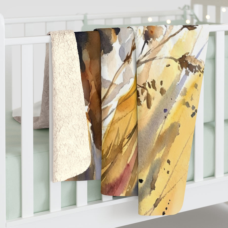 Beagle Watercolor sherpa blanket by Tritan, on bed