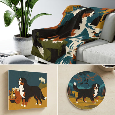 Bernese Mountain Dog Retro Autumn Gift Set | Canvas, Sherpa Blanket & Coaster | Tritan