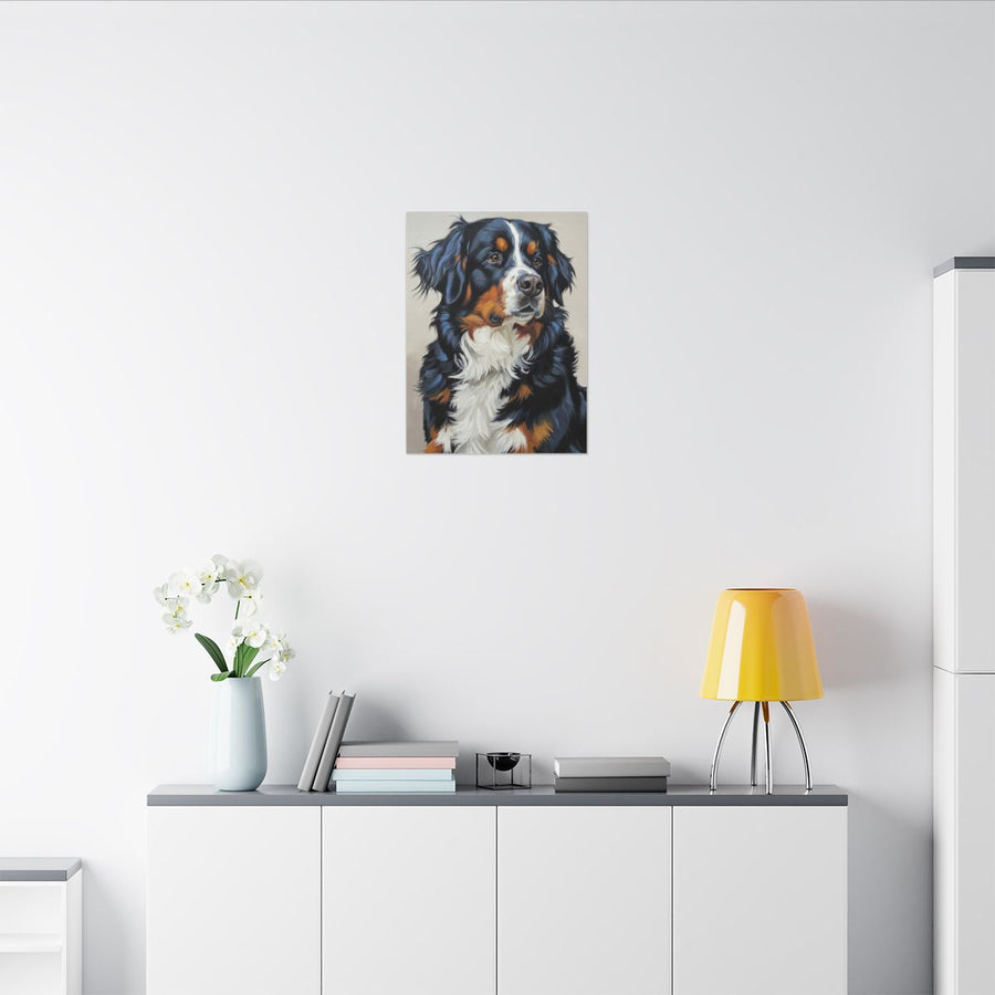 Bernese Mountain Dog Oil Portrait Canvas Wall Art, Regal Berner Gift for Dog Lovers, Pet Decor