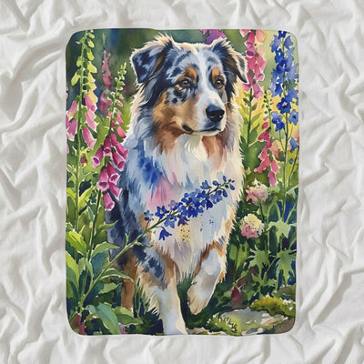 Australian Shepherd Watercolor Sherpa Fleece Blanket, Soft Dog Painting, Australian Shepherd Lover Gift