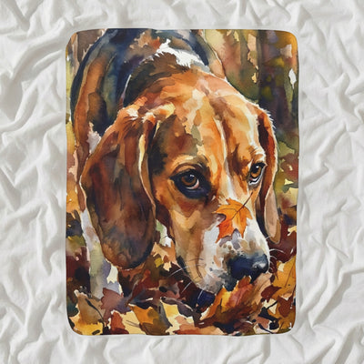 Beagle Watercolor Sherpa Fleece Blanket, Soft Dog Painting, Beagle Lover Gift