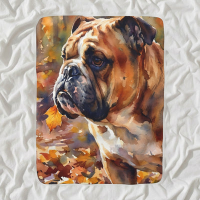 English Bulldog Watercolor Sherpa Fleece Blanket, Soft Dog Painting, English Bulldog Lover Gift