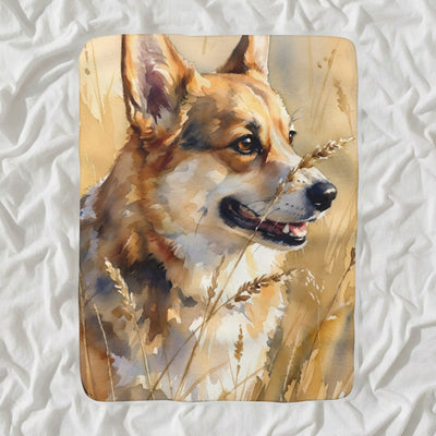 Corgi Watercolor Sherpa Fleece Blanket, Soft Dog Painting, Corgi Lover Gift