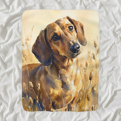 Dachshund Watercolor Sherpa Fleece Blanket, Soft Dog Painting, Dachshund Lover Gift
