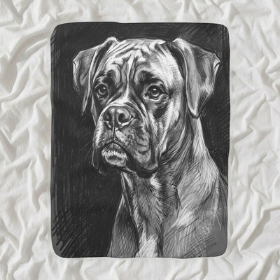 Boxer Charcoal Sherpa Fleece Blanket, Dog Sketch Art, Boxer Lover Gift