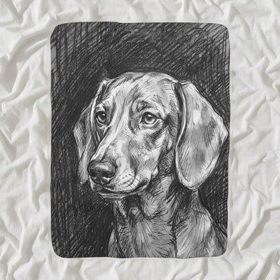 Dachshund Charcoal Sherpa Fleece Blanket, Dog Sketch Art, Dachshund Lover Gift