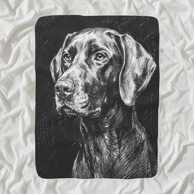German Shorthaired Pointer Charcoal Sherpa Fleece Blanket, Dog Sketch Art, German Shorthaired Pointer Lover Gift