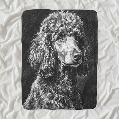 Poodle Charcoal Sherpa Fleece Blanket, Dog Sketch Art, Poodle Lover Gift