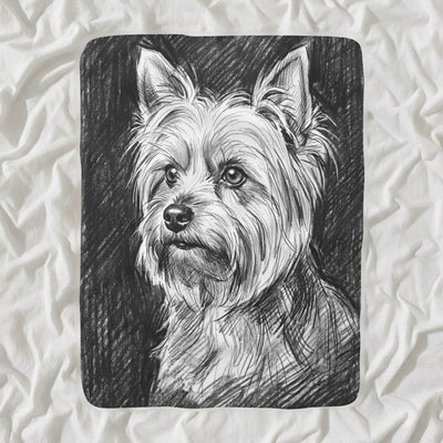 Yorkshire Terrier Charcoal Sherpa Fleece Blanket, Dog Sketch Art, Yorkshire Terrier Lover Gift