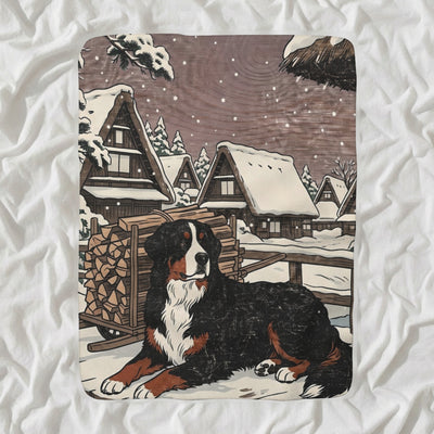 Bernese Mountain Dog Sherpa Fleece Blanket, Japanese Print Dog Art, Bernese Mountain Dog Lover Gift