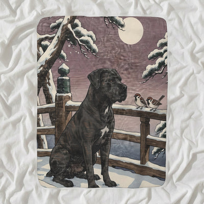 Cane Corso Sherpa Fleece Blanket, Japanese Print Dog Art, Cane Corso Lover Gift