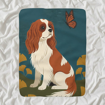 Cavalier King Charles Spaniel Sherpa Fleece Blanket, Retro Autumn Dog Art, Cavalier King Charles Spaniel Lover Gift