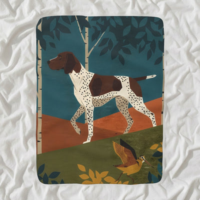 German Shorthaired Pointer Sherpa Fleece Blanket, Retro Autumn Dog Art, German Shorthaired Pointer Lover Gift