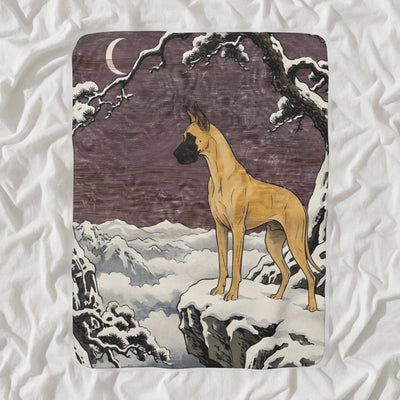 Great Dane Sherpa Fleece Blanket, Japanese Print Dog Art, Great Dane Lover Gift