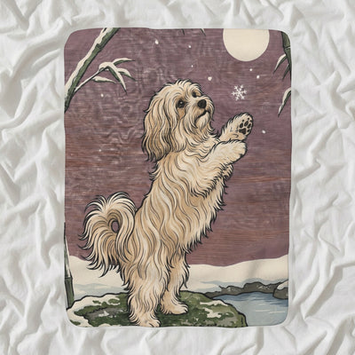 Havanese Sherpa Fleece Blanket, Japanese Print Dog Art, Havanese Lover Gift