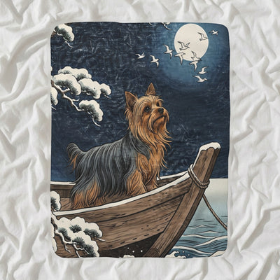 Yorkshire Terrier Sherpa Fleece Blanket, Japanese Print Dog Art, Yorkshire Terrier Lover Gift