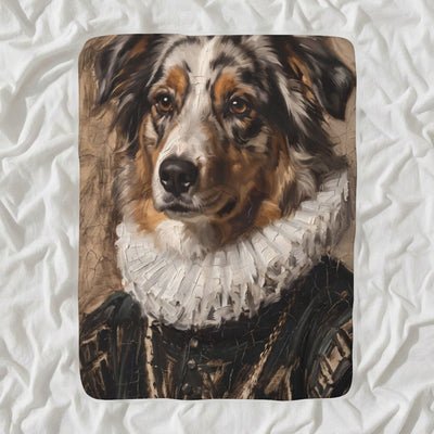 Australian Shepherd Royal Portrait Sherpa Fleece Blanket, Regal Dog Painting, Australian Shepherd Lover Gift