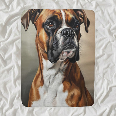 Boxer Oil Portrait Sherpa Fleece Blanket, Classic Dog Portrait, Boxer Lover Gift