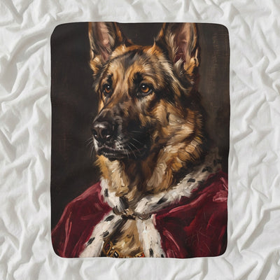 German Shepherd Kings & Queens Sherpa Fleece Blanket, Regal Dog Painting, German Shepherd Lover Gift
