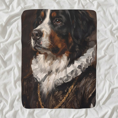 Bernese Mountain Dog Royal Portrait Sherpa Fleece Blanket, Regal Dog Painting, Bernese Mountain Dog Lover Gift