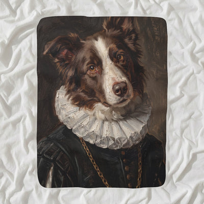 Border Collie Royal Portrait Sherpa Fleece Blanket, Regal Dog Painting, Border Collie Lover Gift