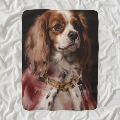 Cavalier King Charles Spaniel Kings & Queens Sherpa Fleece Blanket, Regal Dog Painting, Cavalier King Charles Spaniel Lover Gift