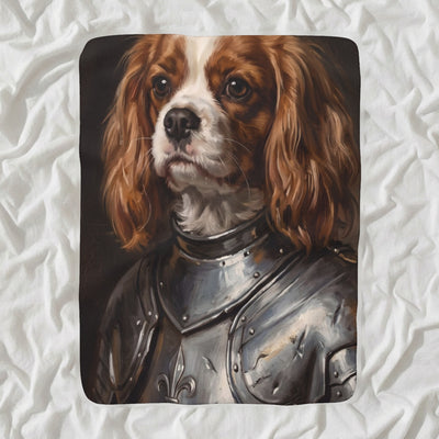 Cavalier King Charles Spaniel Medieval Knight Portrait Sherpa Fleece Blanket, Regal Dog Painting, Cavalier King Charles Spaniel Lover Gift